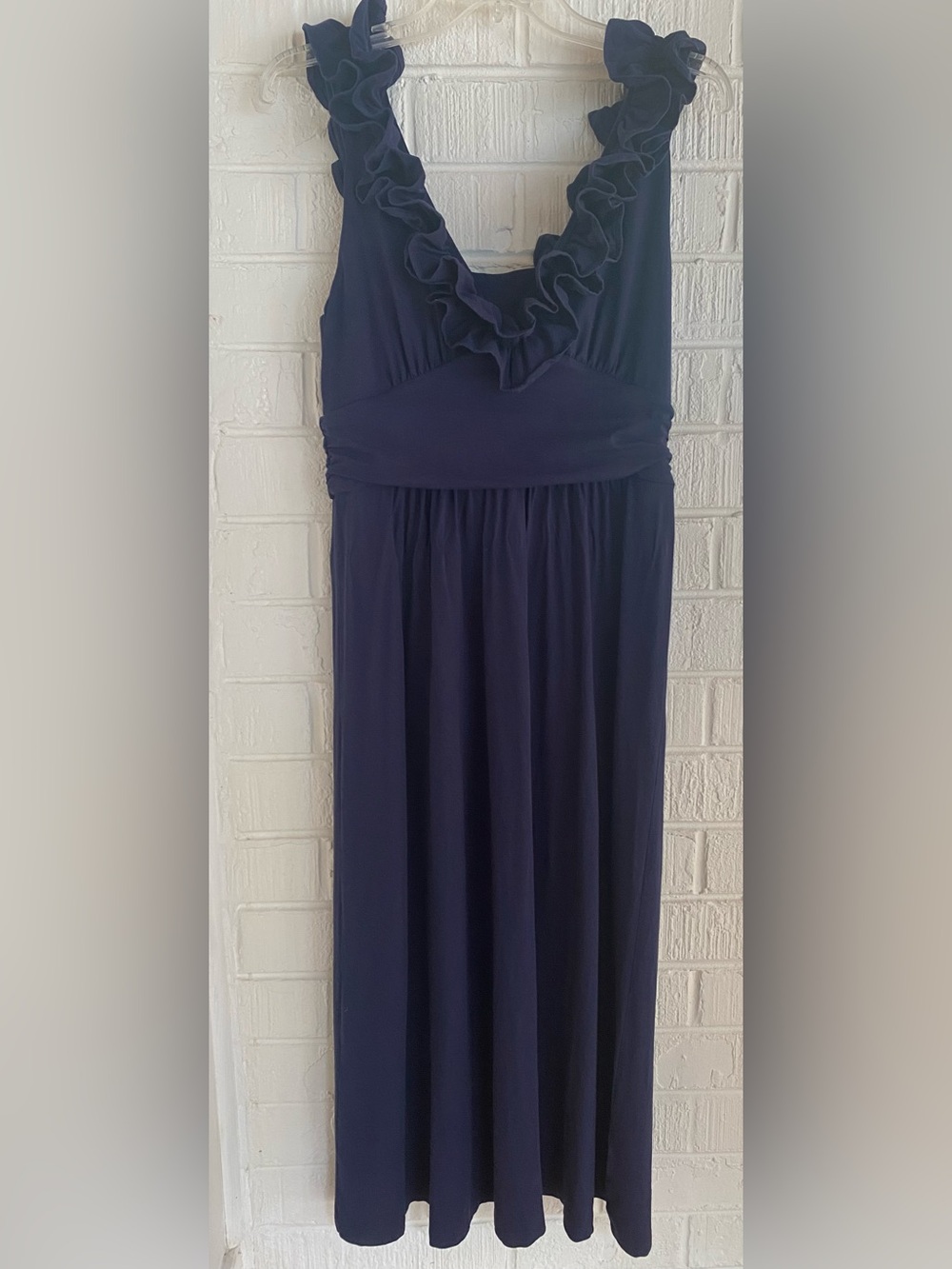 Lily Pulitzer Navy Blue Ruffled Neck Maxi Dress Size M